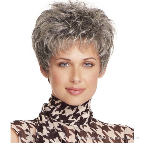 Wholesale heat resistant short curly synthetic silver-gray wig synthetic hair wigs for women